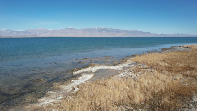 青海小柴旦湖碧绿色湖泊美景
